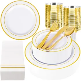 Et22 Gather Et05/et22 350pcs White And Gold Plastic Plates - Disposable Dinnerware S