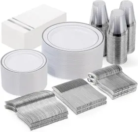 Et350ws-t Gather 350pcs Silver Plastic Plates - White And Disposable For