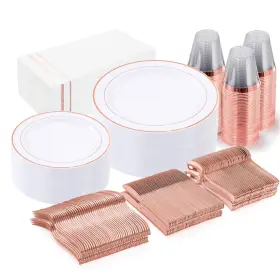 Gaet350wr-t Gather 350pcs Rose Gold Plastic Plates - Disposable Dinnerware Sets Includ