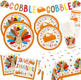 2023071006 Gatherfun Turkey Thanksgiving Party Supplies Kit - Includes Autumn-themed Disposable Dinne