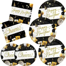 2023101301 Gatherfun Happy New Year Party Supplies Disposable Paper Plates Napkins Cups Tablecloth 20