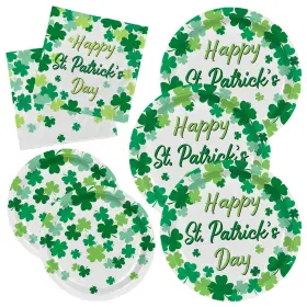 2023121102 Gatherfun Irish Shamrock Themed Tableware Set Paper Plates And 9 Green
