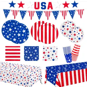 2024021302 Gatherfun 4th Of July Party Supplies Set Patriotic Theme Kit For Independence And Electi