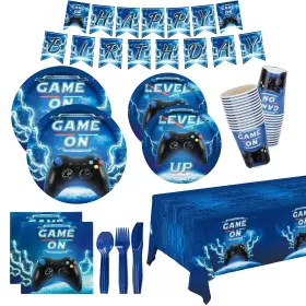 2su1101-3195 Gatherfun Video Game Party Supplies Kit Serve 25 Includes Dinner Plates Dessert