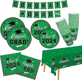 Gatherfun 6973916855979 Graduation Party Supplies 2024 Grad Dinner Set Green Serve 25