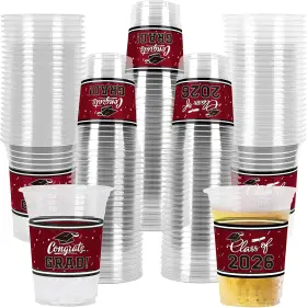 Gatherfun 726084863521 Class Of 2026 Celebration - 100 Pcs 16oz Maroon Graduation Plastic Cup