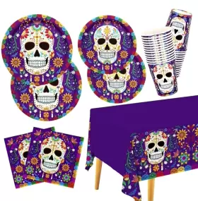 Gatherfun 744110604375 Party Supplies Day Of The Dead Kit Serve 25 Includes Disposable Skull Plates T5
