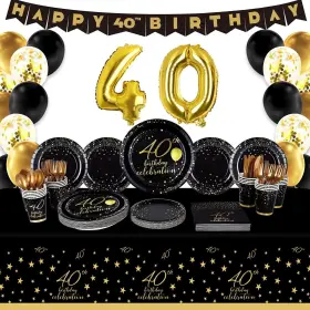 Gatherfun 749816013018 40th Birthday Party Supplies Disposable Paper Plates Napkins Cups Knives Spoo