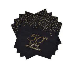 Gatherfun 749816013148 50th Birthday Napkin Disposable Paper Napkins Black And Gold Party