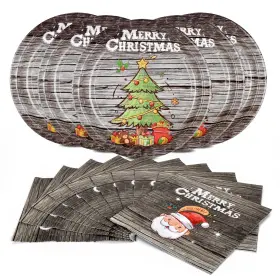 Gatherfun 749816013582 Christmas Plates And Napkins Tree Wooden Design Disposable Paper Plate
