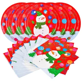 Gatherfun 782289796606 Christmas Party Supplies Snowman Disposable Paper Dinner Plates And