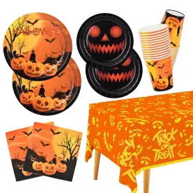 Gatherfun 821906140054 Halloween Party Supplies Spooky Pumpkin Disposable Paper Plates Napkins Cups Wit