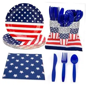 Geefialjh0233 Geefia 4th Of July 144 Pcs Patriotic Party Supplies Dinnerware Set 24 Plates