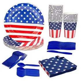 Geefiapto005 Geefia 4th Of July 144 Pcs Patriotic Party Supplies Dinnerware Set 24 Plates