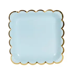 Geeklife 725683669596 Blue Square Paper Plates With Sparkly Gold Foil Border 7 Inch Disposable P