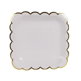 Geeklife 725683669879 White Gold Paper Party Plates Bulk 7 Inch Disposable Wedding Decorated Little De