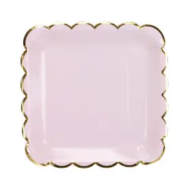 Geeklife 783057344494 Pink Paper Party Plates With Metallic Gold Border 9 Inch Decorative Des