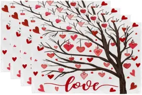 Gp104-18 Geeory Valentines Day Placemats 12x18 Inch Red Hearts Tree Love Farmhouse Holiday Kit