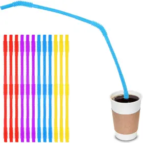 Geiserailie-straws-lof637577 Geiserailie 12 Pieces Flexible Drinking 22 Inches Red Yellow Blue Purple