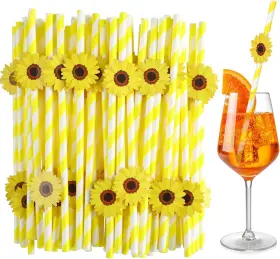Juu-gejoy-52 Gejoy 100 Pcs Sunflower Paper Straws For Party One Size White Yellow