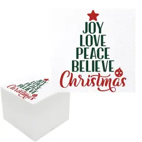 Geloar 790293855509 Christmas Cocktail Napkins 100 Pack Joy Love Peace Believe Tree Pa