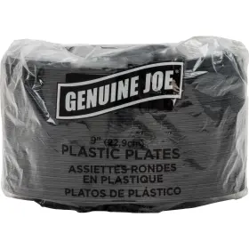 Gjo10429 Genuine Joe Round Plastic Black Plates 9 Inch Pack Of 125