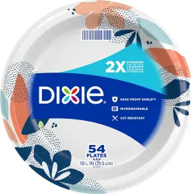 Georgia Pacific Llc Paper 744759436757 Dixie Large Plates 10 Inch 54 Count 2x Stronger Microwave-safe Soak