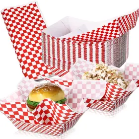 Gt-geosar-317457 Geosar 100 Pcs Gingham Party Supplies Disposable Paper Food Trays Bulk Disposabl
