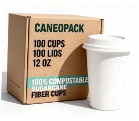 L071b Geotegrity Eco Pack Xiamen Co. Ltd 12 Oz Compostable Cups With Lids - Biodegradable Bagasse Sugarcane Pulp Hot