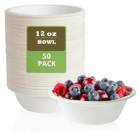Gere 710748962484 Compostable Sugarcane Paper Bowls Disposable 12oz 50 Pack350ml Ecofriendly Biode