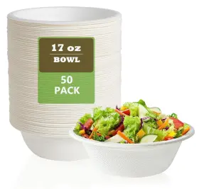 Gere 710748962491 Compostable Sugarcane Paper Bowls Disposable 17oz 50 Pack500ml Ecofriendly