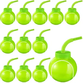 Gry-gerrii-1036 Gerrii 12 Sets Tennis Ball Party Cups With Straws And Lids 10oz Plastic