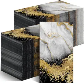 Anl-geyoga-434 Geyoga 200 Pcs Marble Guest Napkins 2 Ply Disposable 15.8 13 Inch Black Gold