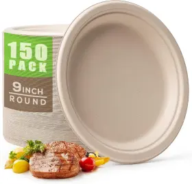 Lh-cp-150-9in-us Gezond 150pcs Compostable Paper Plates 9 Inch Large 09 150 Count