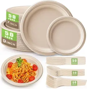 Lh-cp-250-natural-ca Gezond 250pcs Disposable Paper Plates Set Compostable Brown 250