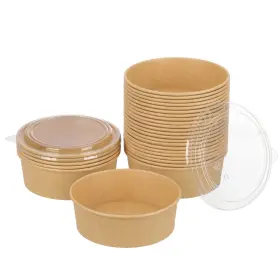 Ghus-dbowllid-38-100b Gheir 714651886240 100 Pack 38 Oz Disposable Bowls With Lids Kraft Paper Salad