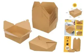 Ghus-tobox-48-100b Gheir 714651886257 Take Out Food Containers 100 Pack Disposable Kraft Paper To Go 48 Oz