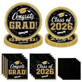 Jingsong-0056 Ghokawu Graduation Plates And Napkins 2026 200pcs Black Gold Decorati