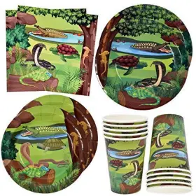 Yuy1553-1554-1555-1556-kit Gift Boutique 96 Pcs Reptile Birthday Party Supplies Lizard Snake Paper Plates Napkins