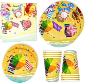 Yuy2308-2309-2310-2311-kit Gift Boutique Beach Party Tableware 96 Pc Serves 24 9 Inch Plates 7 Oz Cups Napkins New
