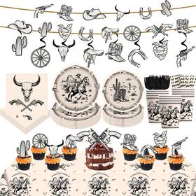Gilyaoic Xblr-24s-164s 164pcs Western Paper Plates And Napkins Set Cowboy Party Supplies Wild West B