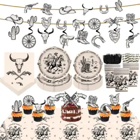 Xblr-24s-164s Gilyaoic 164pcs Western Paper Plates And Napkins Set Cowboy Party Supplies Wild West B
