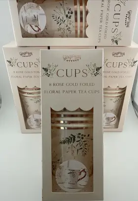 Ginger Ray 056275134655 Set Of 40 Afternoon Tea Party Cups With Handles &bases Paper Gold Foil Ginger Ray 056275134655 Set Of 40 Afternoon Tea Party Cups With Handles &bases Paper Gold Foil