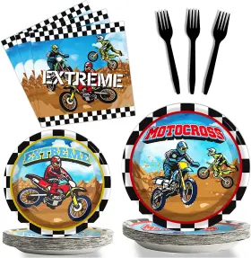 Gisgfim 313106286217 96 Pcs Dirt Bike Party Plates And Napkins Supplies Motorcycle Theme