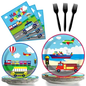 Mm0464 Gisgfim 96 Pcs Transportation Party Plates And Napkins Supplies Car Tablewar
