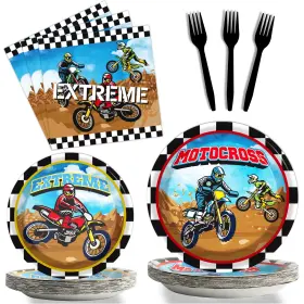 Mm0465 Gisgfim 96 Pcs Dirt Bike Party Plates And Napkins Supplies Motorcycle Theme Par
