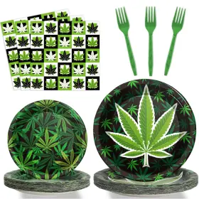 Mm0616 Gisgfim 96 Pcs Weed Themed Plates And Napkins Party Supplies Green Pot Leaves