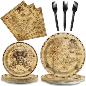 Mm0732 Gisgfim 96 Pcs Pirate Party Plates And Napkins Supplies Tableware Set Pi