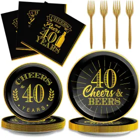 Mm1126 Gisgfim 96 Pcs Cheers 40th Birthday Plates And Napkins Party Supplies To 40 Years