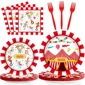 Mm1148 Gisgfim 96 Pcs Circus Party Supplies Paper Plates Napkins Carnival Disposable T
